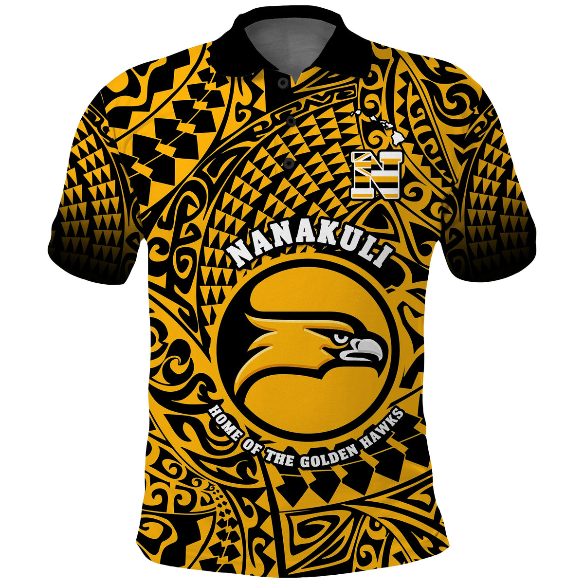 Hawaii Polo Shirt Nanakuli High and Intermediate School Tribal Kakau LT14 Gold - Polynesian Pride