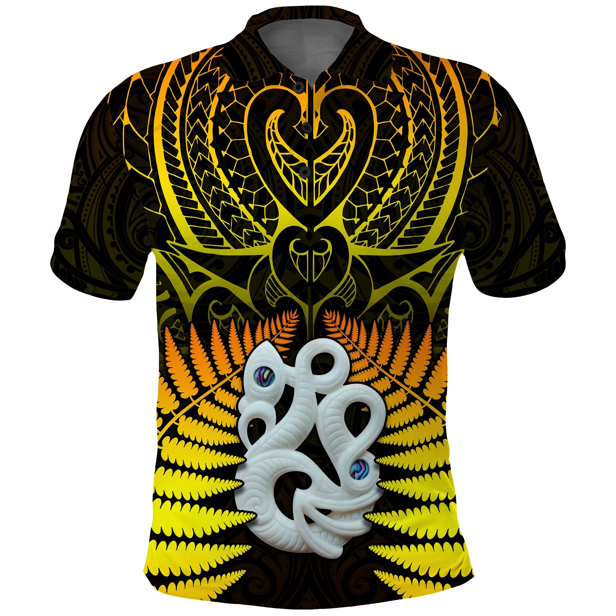 (Custom Text and Number) New Zealand Polo Shirt Aotearoa Fern Hei Tiki Gold Style LT13 Gold - Polynesian Pride