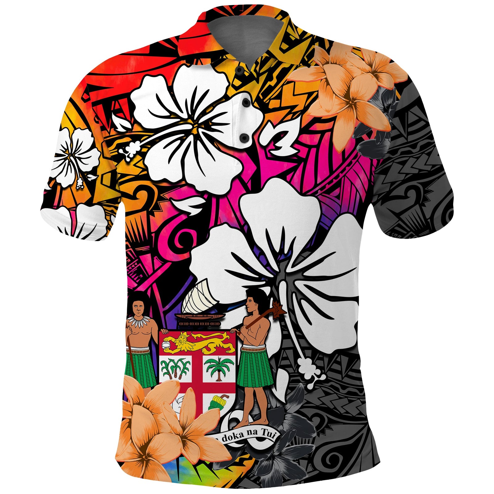 Fiji Tie Dye Polo Shirt Polynesian Tribal Creative Tropical Flowers LT13 Red - Polynesian Pride