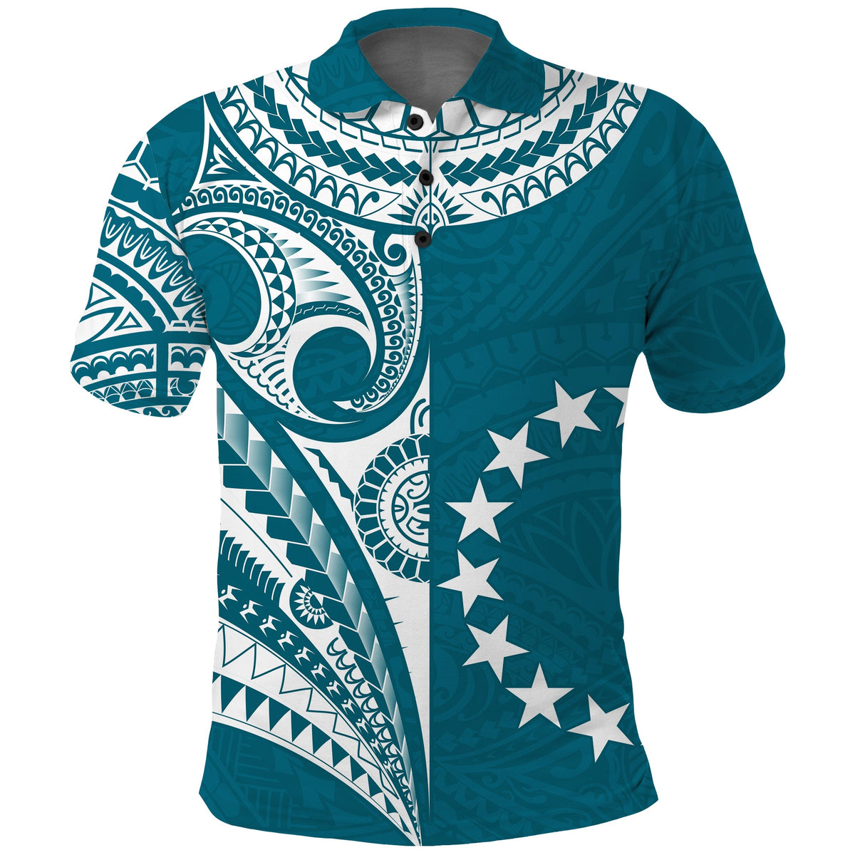 (Custom Text and Number) Cook Islands Tatau Polo Shirt Symbolize Passion Stars Version Blue LT13 - Polynesian Pride