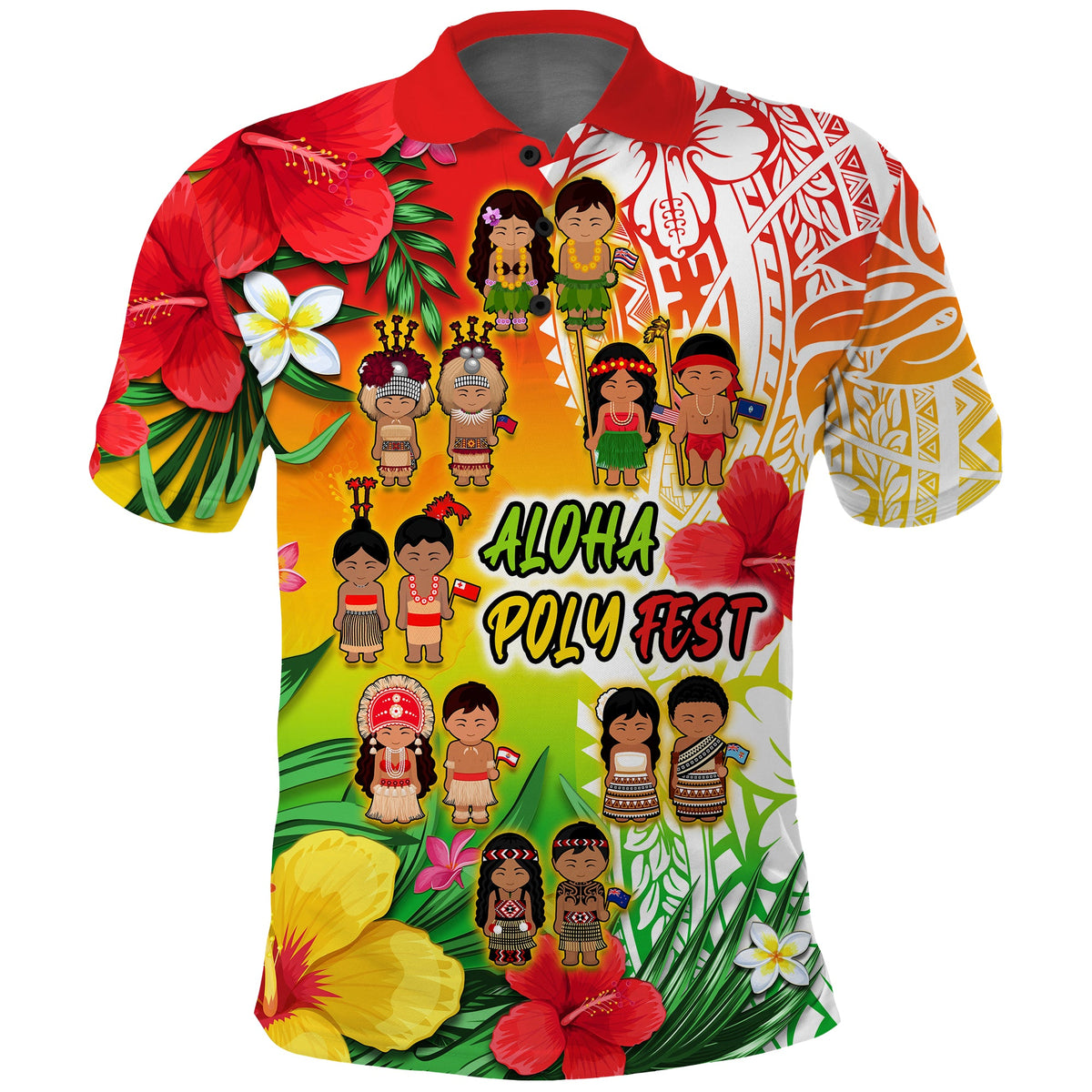 Custom Aloha Poly Fest Polo Shirt Polynesian Pattern With Tropical Flowers LT14 - Polynesian Pride