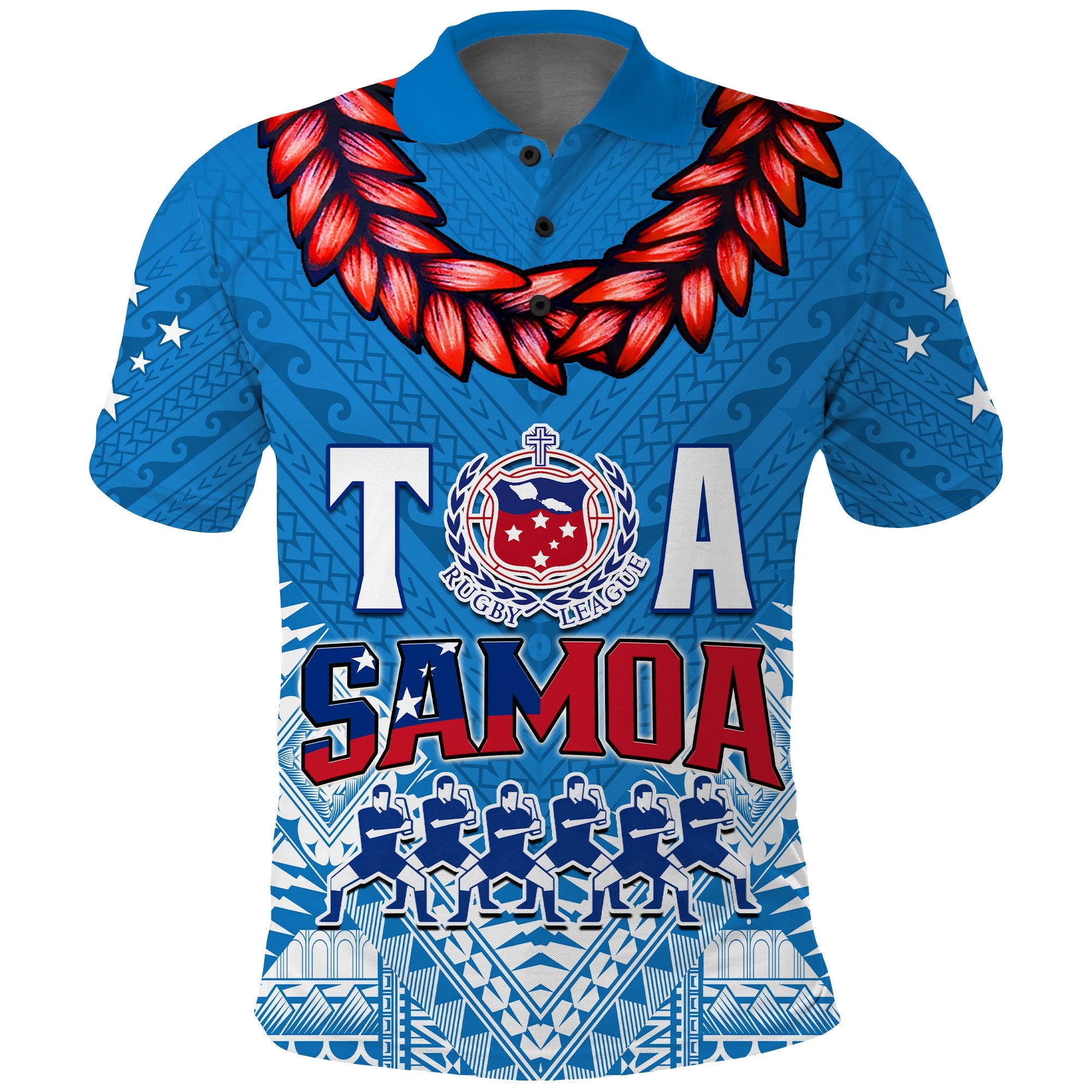 Toa Samoa Rugby Polo Shirt Manu Siva Tau Style Ulafala LT13 Blue - Polynesian Pride