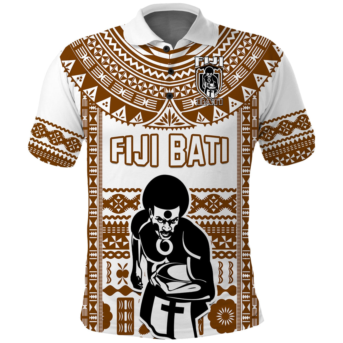 Custom Text and Number Fiji Rugby Polo Shirt Pacific The Bati Brown Fijian Tapa LT14 - Polynesian Pride