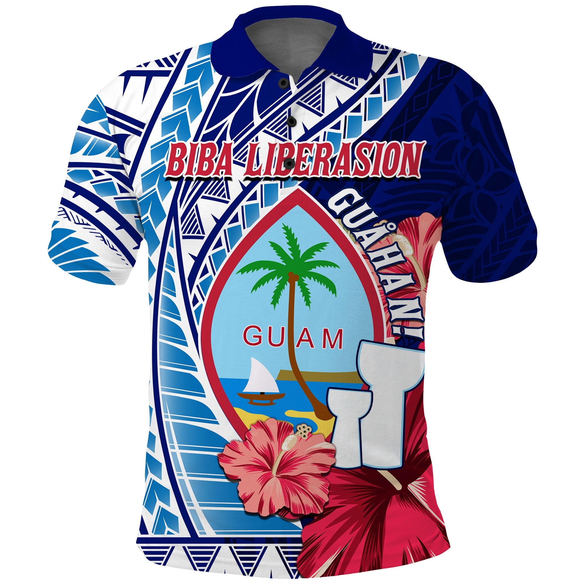 Guam Chamorro Polo Shirt Happy Liberation Day Latte Stone LT13 Blue - Polynesian Pride