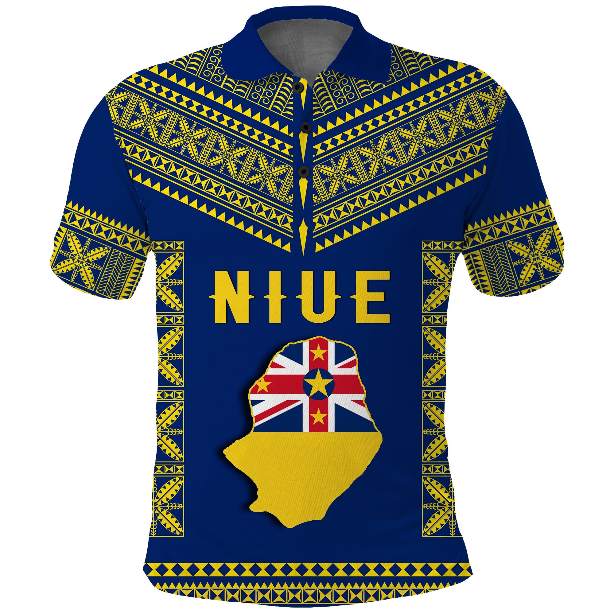 Niue Polo Shirt Happy Constitution Day Niuean Hiapo Crab With Map LT14 Blue - Polynesian Pride