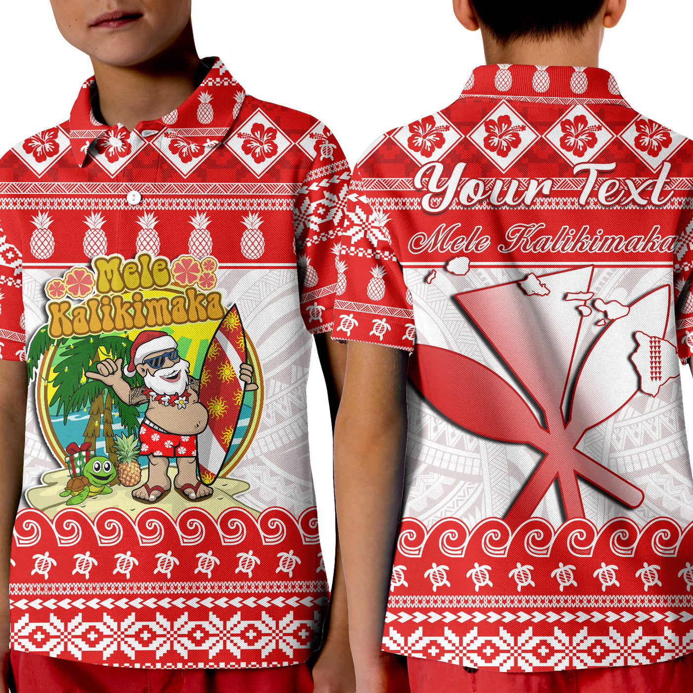 Custom Hawaii Christmas Polo Shirt KID Kanaka Polynesian Santa Claus Mele Kalikimaka LT14 Kid Red - Polynesian Pride