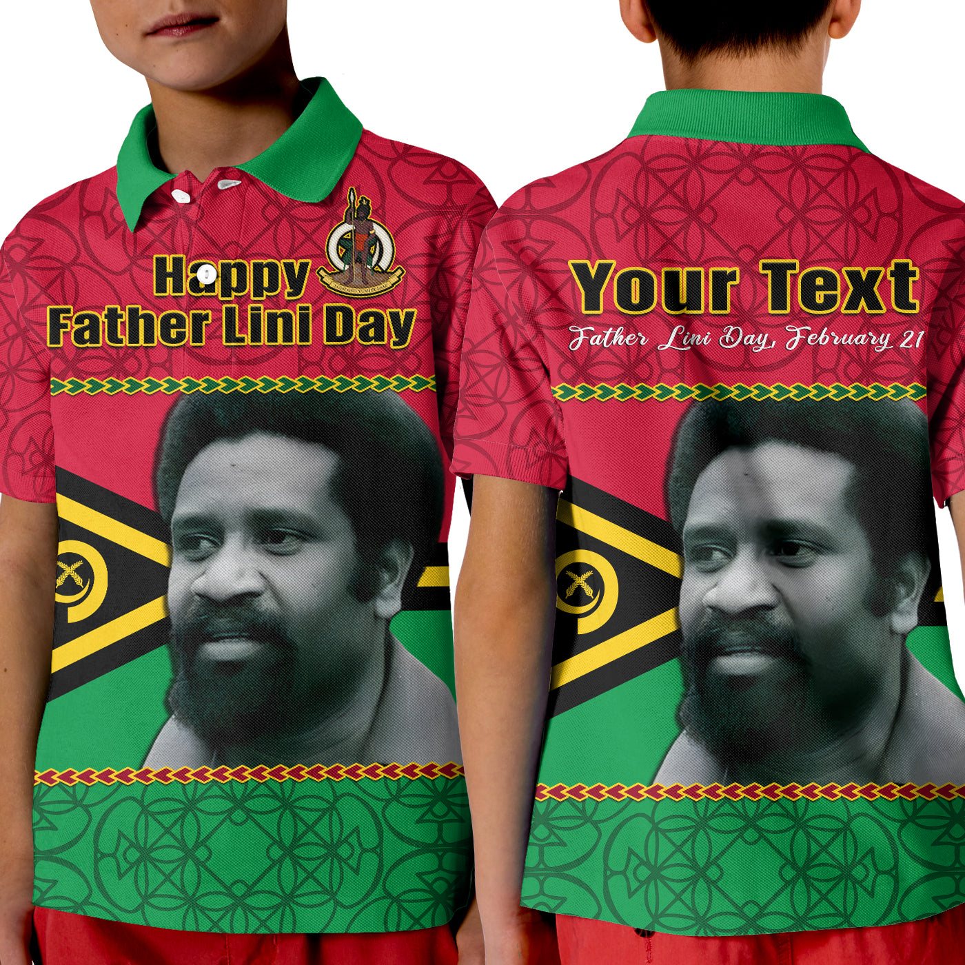 (Custom Personalised) Vanuatu Polo Shirt KID Vanuatuan Flag Sand Drawing Happy Father Lini Day LT14 Kid Red - Polynesian Pride