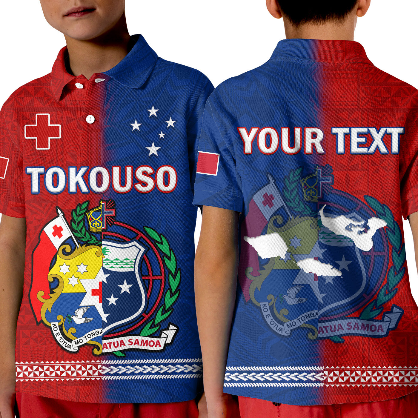 (Custom Personalised) TokoUso Polo Shirt KID Tonga and Samoa United We Stand Divided We Fall LT14 Kid Blue - Polynesian Pride