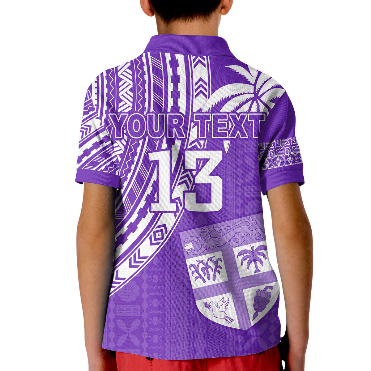 (Custom Text and Number) Fiji Rugby Sevens Polo Shirt KID Fijian 7s Tapa Polynesian Purple LT13 - Polynesian Pride