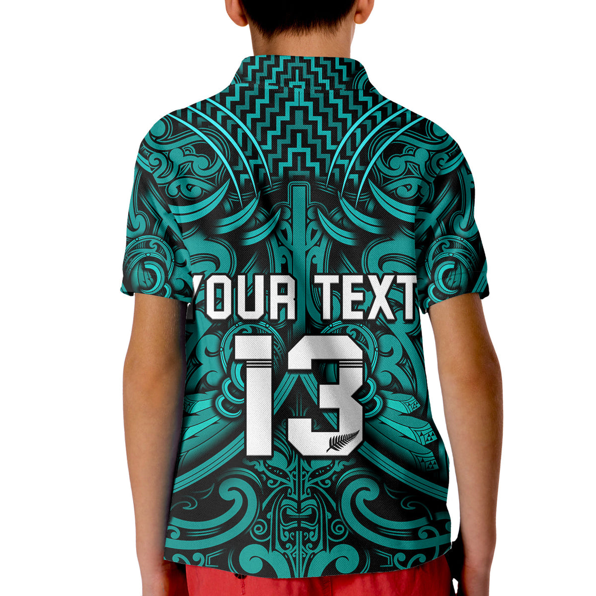 (Custom Text and Number) New Zealand Silver Fern Rugby Polo Shirt All Black Turquoise NZ Maori Pattern LT13 - Polynesian Pride