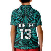 (Custom Text and Number) New Zealand Silver Fern Rugby Polo Shirt All Black Turquoise NZ Maori Pattern LT13 - Polynesian Pride