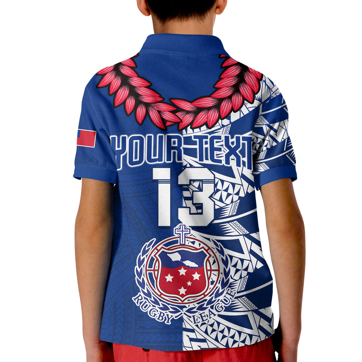 (Custom Personalise Text and Number) Toa Samoa Rugby Polo Shirt KID Siamupini Ula Fala Blue LT13 - Polynesian Pride