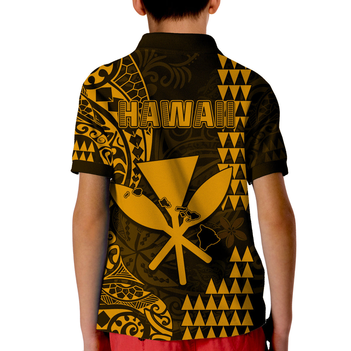 Hawaii Day Kakau Polo Shirt KID Proud To Be Hawaiian Gold King Kamehameha and Kanaka Maoli LT13 - Polynesian Pride