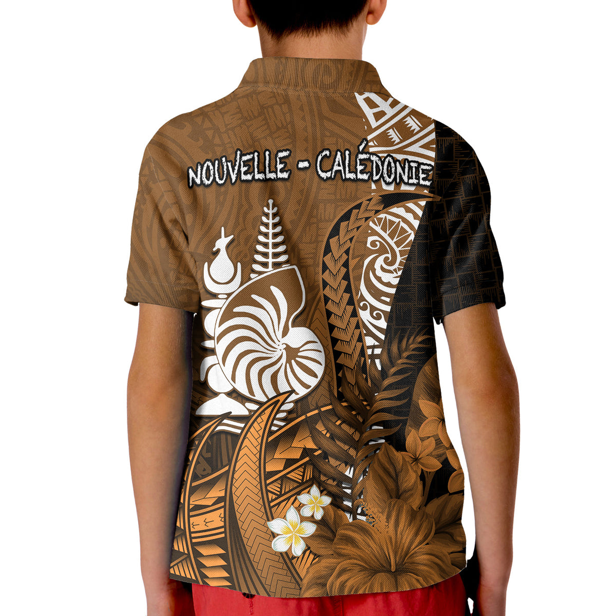 Custom New Caledonia Polo Shirt Nautilus Gold Polynesian Hibiscus LT13 - Polynesian Pride
