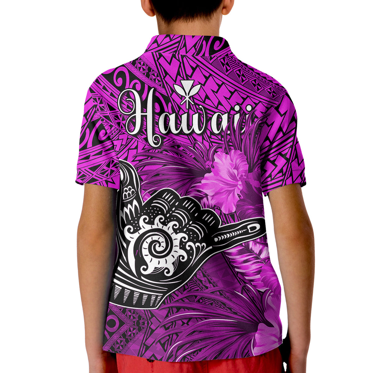 The Shaka Hawaii Polo Shirt KID Tropical Flowers Purple Version LT13 - Polynesian Pride
