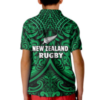 New Zealand Silver Fern Rugby Polo Shirt KID All Black Green NZ Maori Pattern LT13 - Polynesian Pride