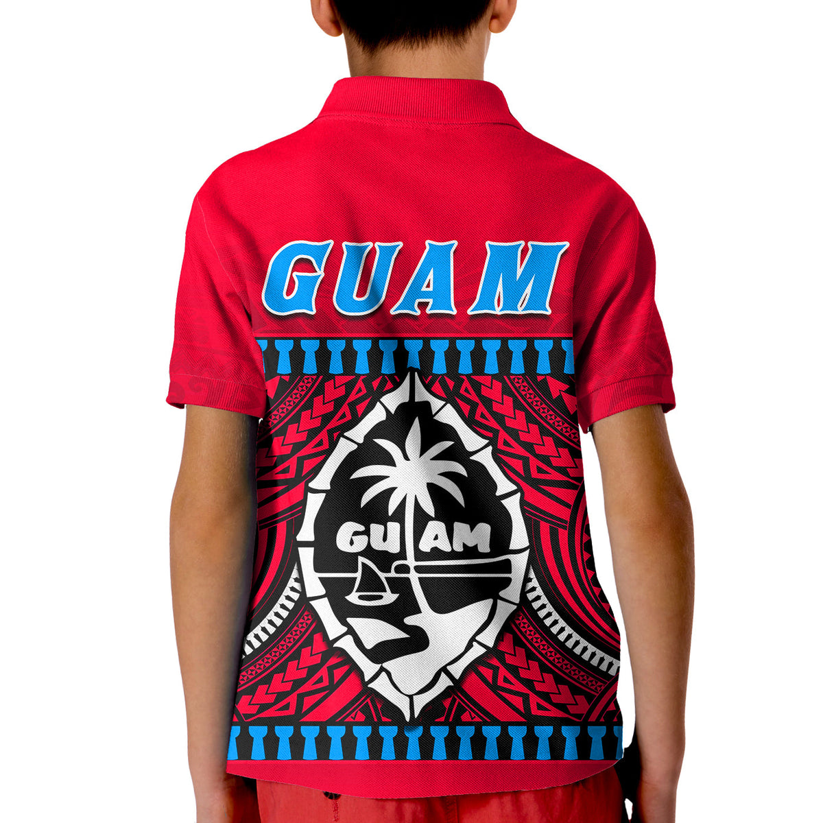 Guam Chamorro Polo Shirt KID Latte Stone Red Polynesian Haligi LT13 - Polynesian Pride