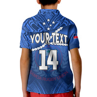 (Custom Text and Number) Samoa Rugby Polo Shirt Manu Samoa Polynesian Hibiscus Blue Style LT14 - Polynesian Pride