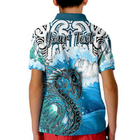 Custom Manaia Maori Polo Shirt Fern Aotearoa Blue Waves LT13 - Polynesian Pride