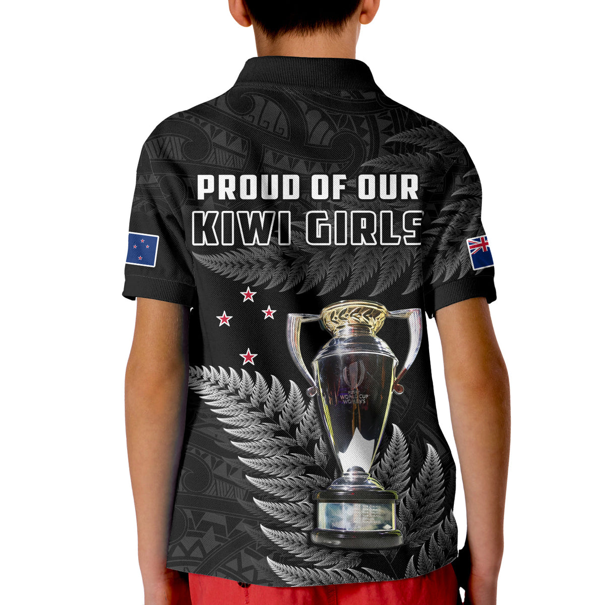 New Zealand 2022 Rugby Polo Shirt KID Black Fern Proud Champions RWC LT14 - Polynesian Pride