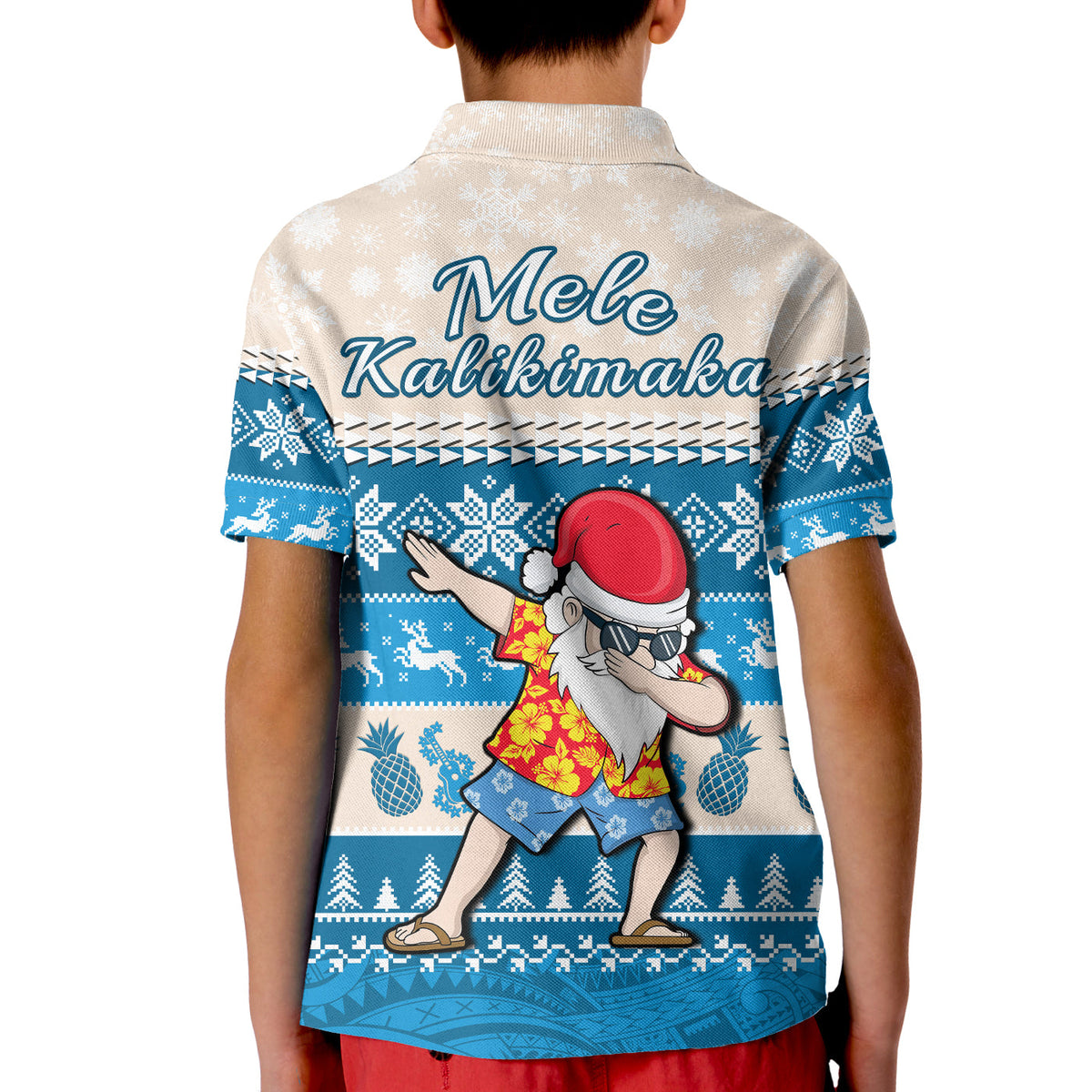 Hawaii Mele Kalikimaka Polo Shirt KID Dabbing Santa Blue Merry Christmas LT14 - Polynesian Pride