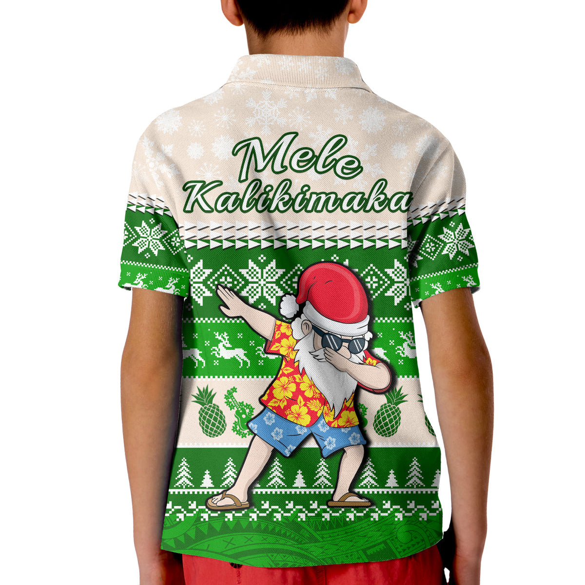 Hawaii Mele Kalikimaka Polo Shirt KID Dabbing Santa Green Merry Christmas LT14 - Polynesian Pride