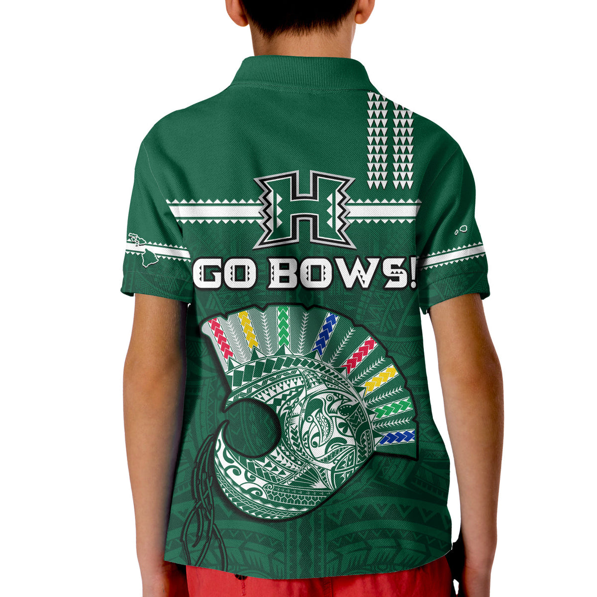 Hawaii Football Polo Shirt KID Kakau Rainbow Warriors Helmet Go Bows LT14 - Polynesian Pride