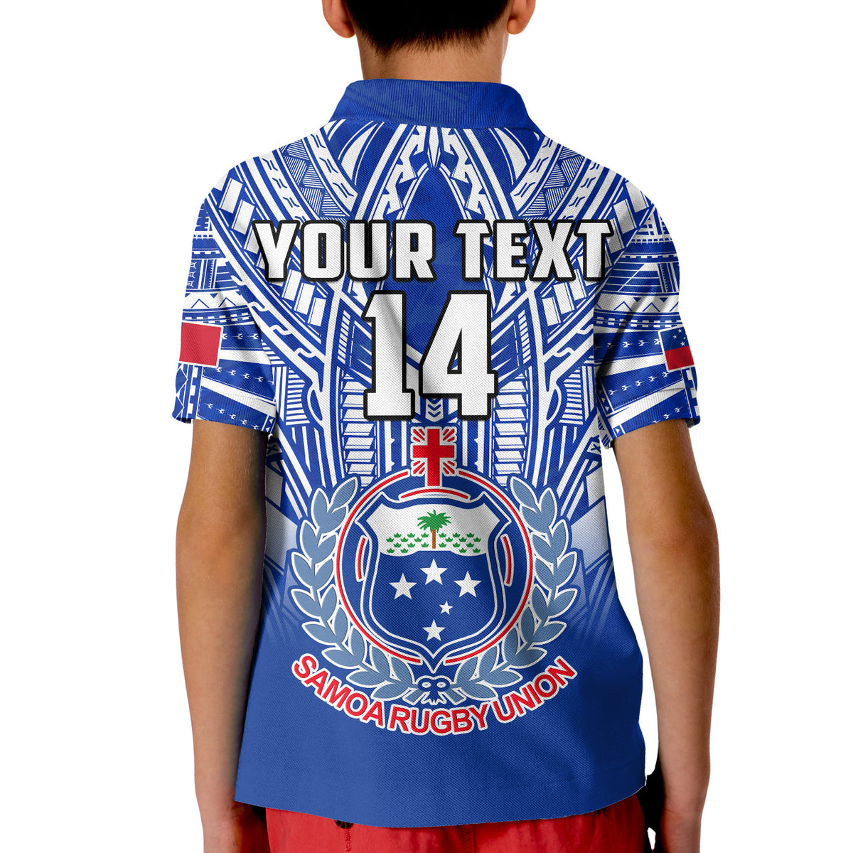 (Custom Text And Number) Samoa Rugby Polo Shirt KID Manu Samoa 7s Ginger Blue Polynesian LT14 - Polynesian Pride