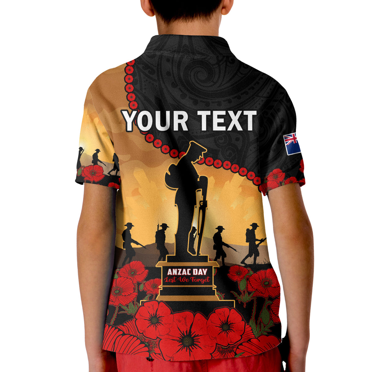 (Custom Personalised) New Zealand Anzac Polo Shirt KID Maori Camouflage Mix Poppies We Will Remember Them LT14 - Polynesian Pride