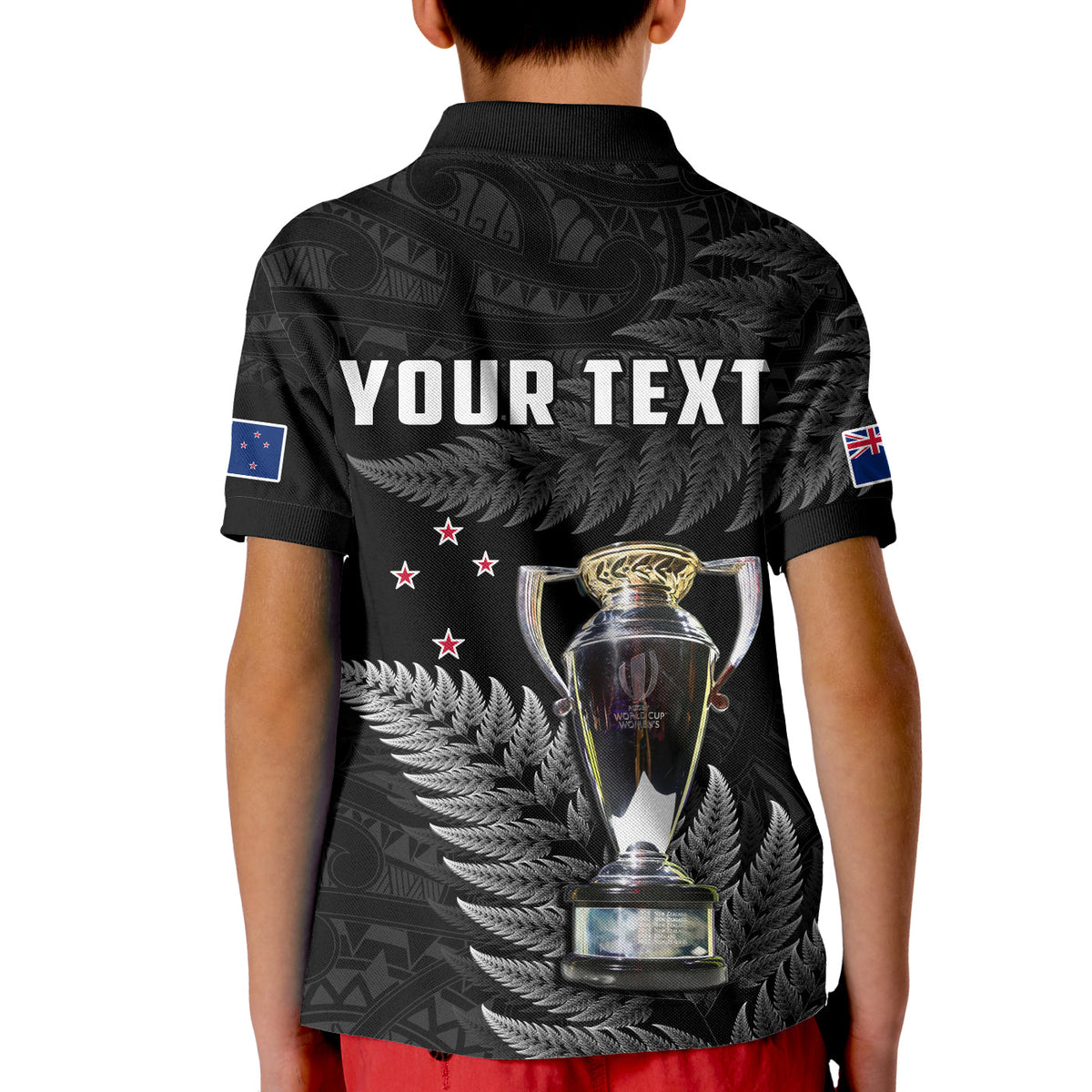 (Custom Personalised) New Zealand 2022 Rugby Polo Shirt KID Black Fern Proud Champions RWC LT14 - Polynesian Pride