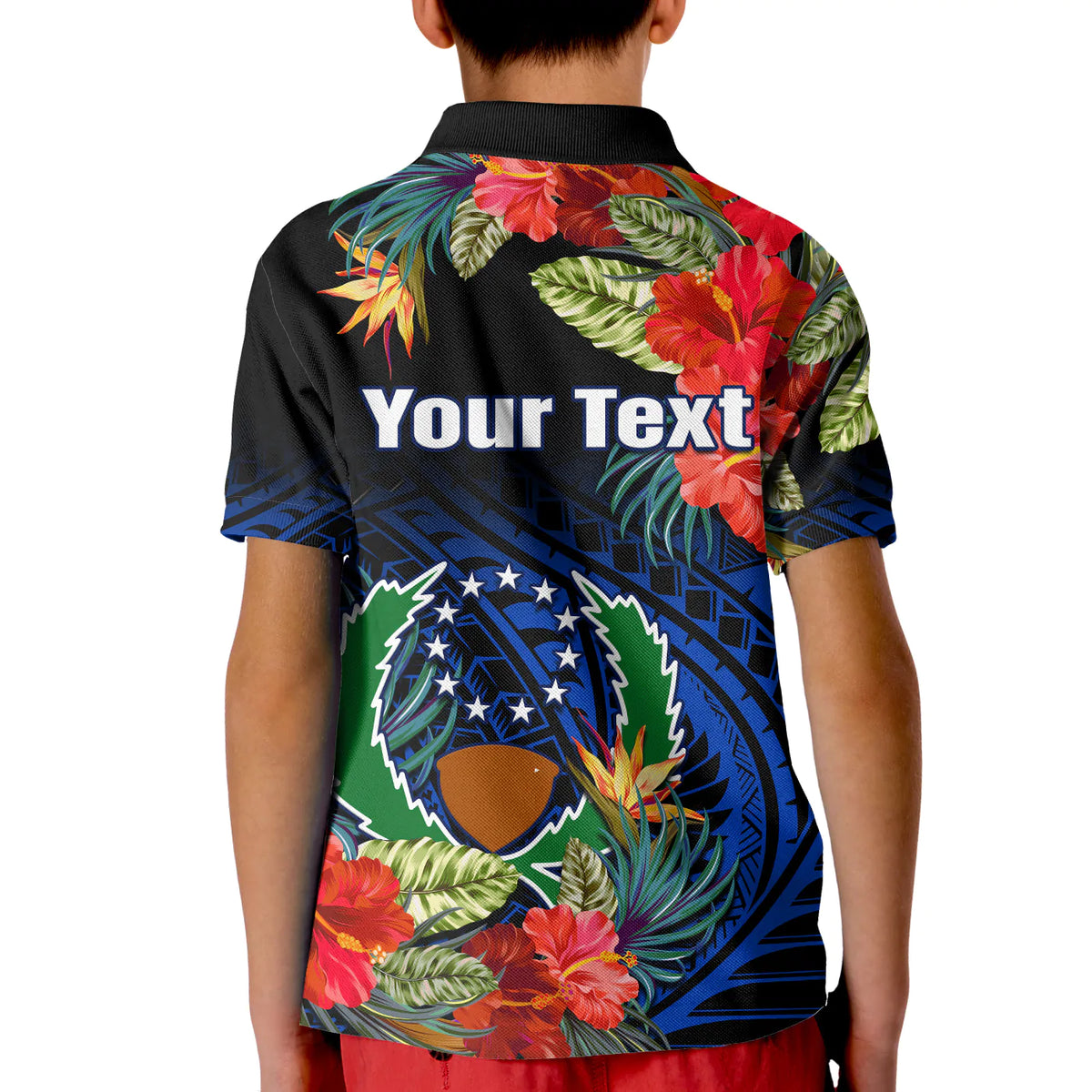 (Custom Personalised) Pohnpei State Polo Shirt KID FSM Hibiscus Flowers Mix Polynesian LT14 - Polynesian Pride