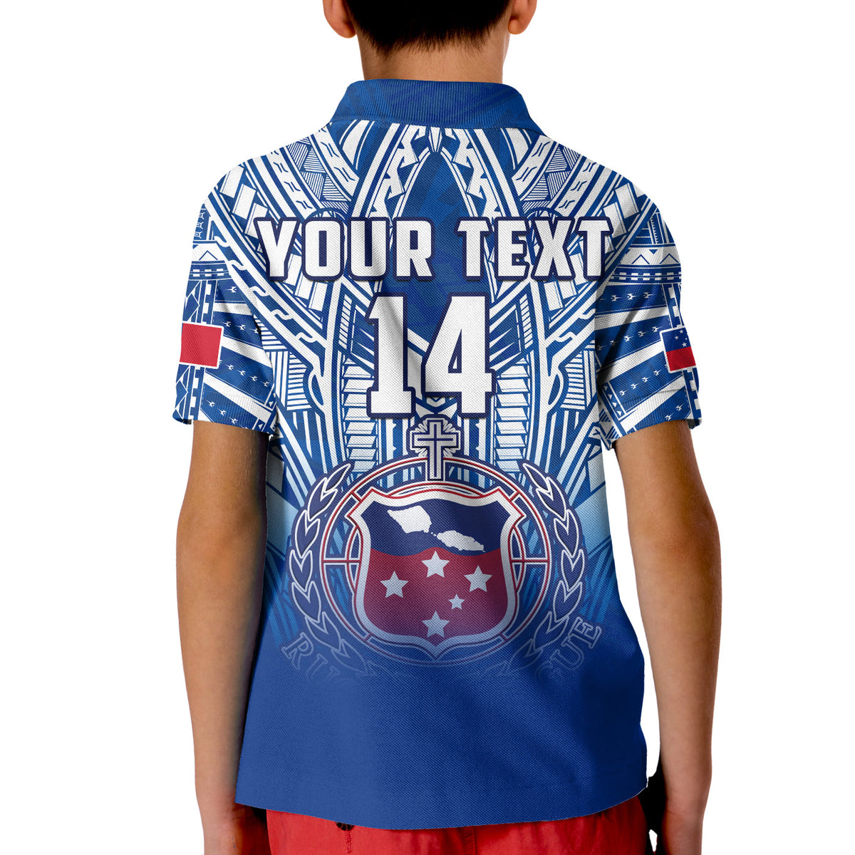 (Custom Text And Number) Samoa Rugby Polo Shirt KID Personalise Toa Samoa Polynesian Pacific Navy Version LT14 - Polynesian Pride