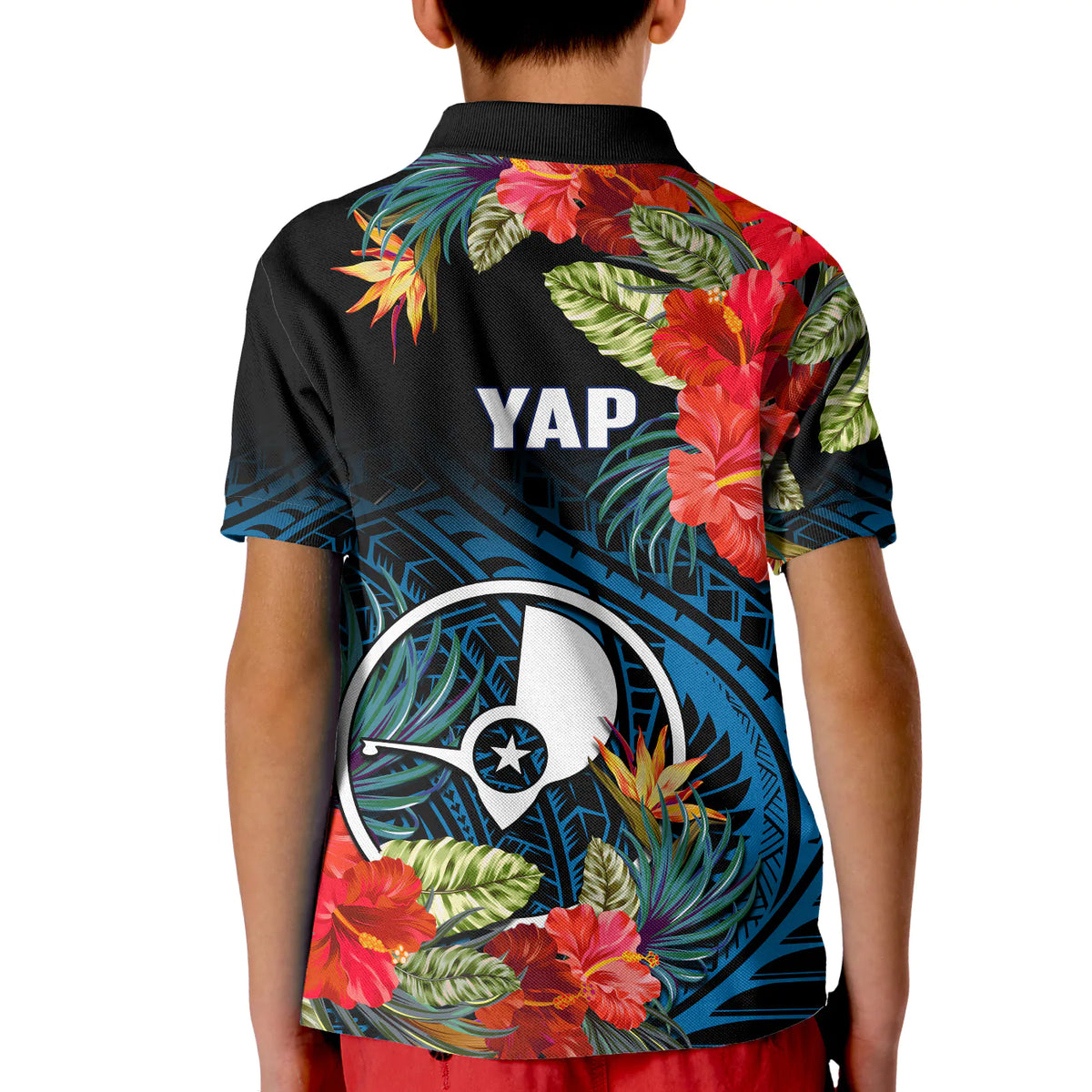 Yap State Polo Shirt KID FSM Hibiscus Flowers Mix Polynesian LT14 - Polynesian Pride