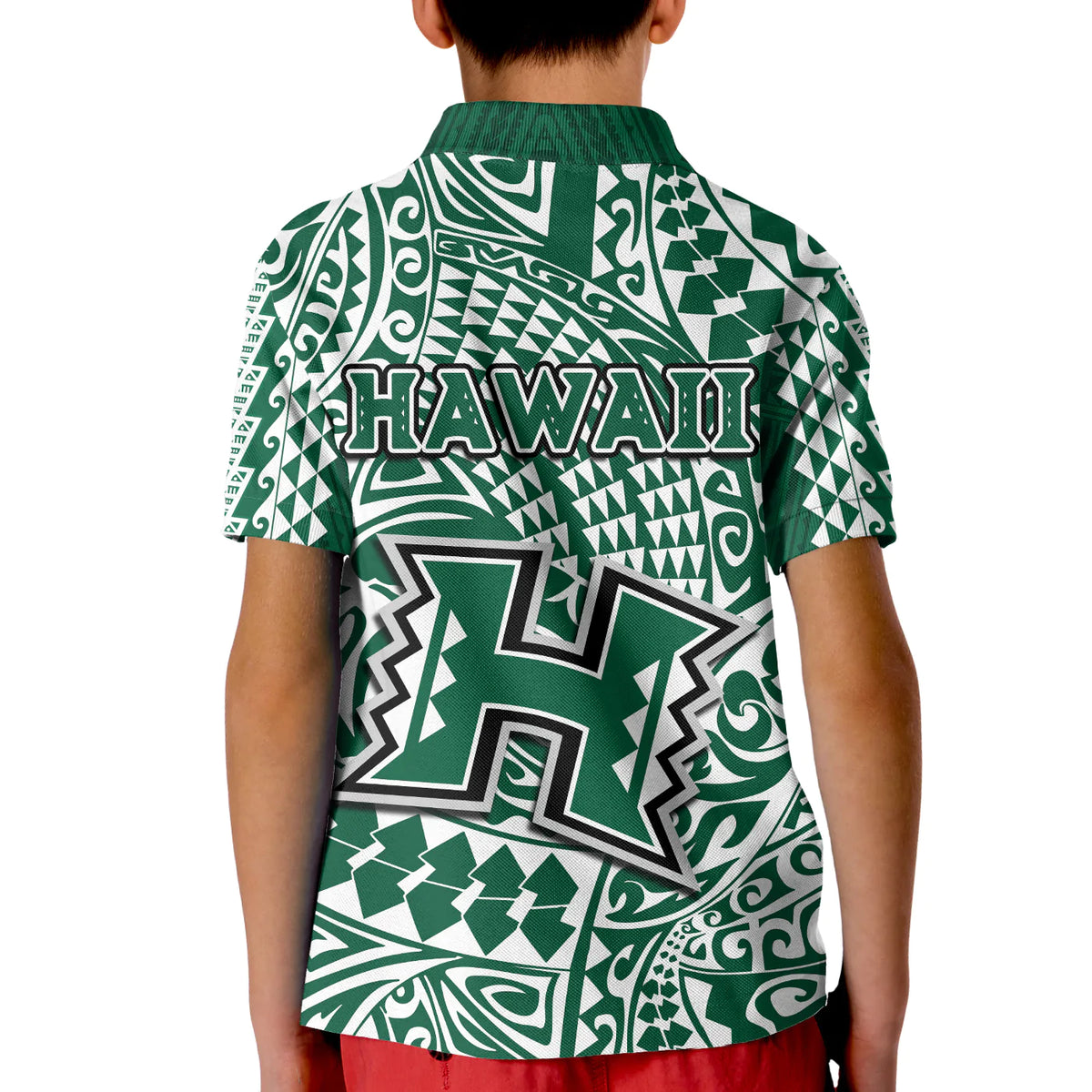 Hawaii Football Polo Shirt KID Rainbow Warriors Tribal Kakau LT14 - Polynesian Pride