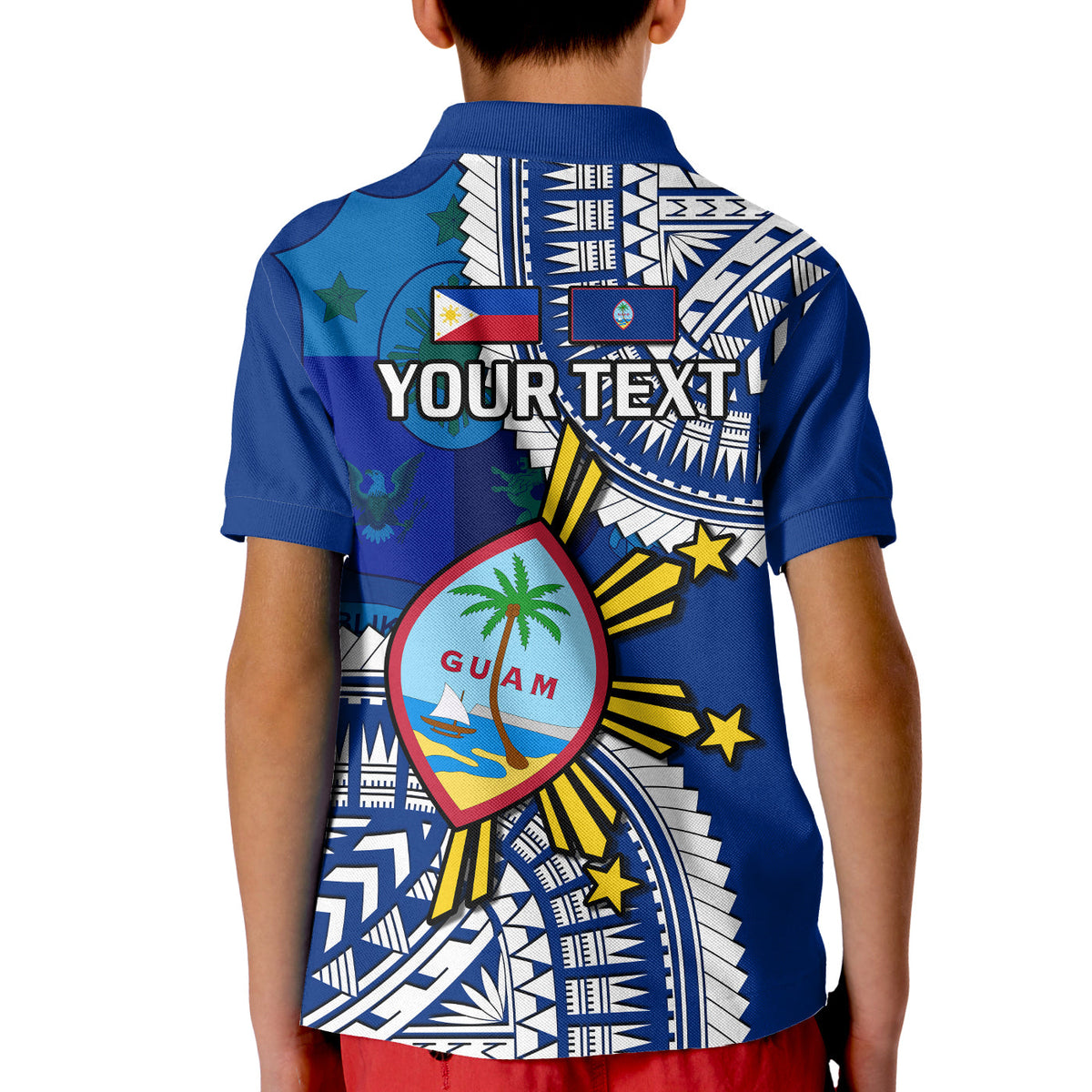 (Custom Personalised) Guam and Philippines Polo Shirt KID Guaman Filipinas Together Blue LT14 - Polynesian Pride