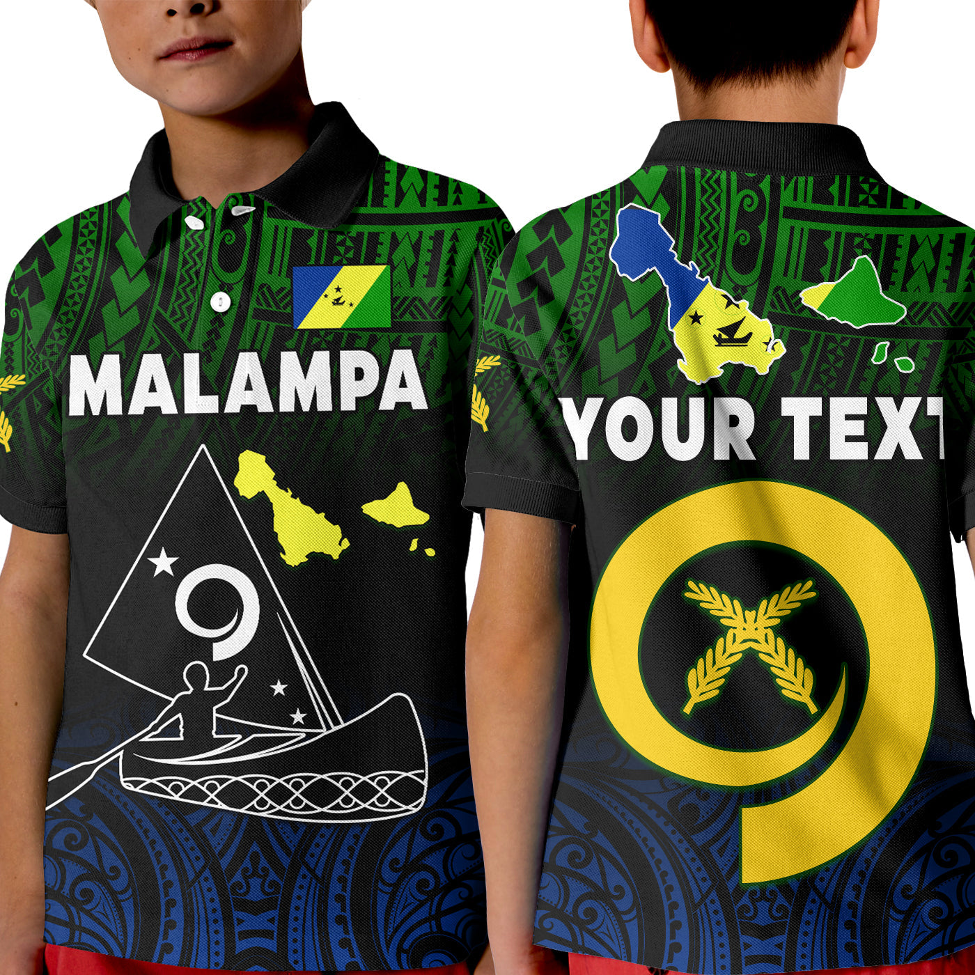 (Custom Personalised) Malampa Province Polo Shirt KID Native Canoe Mix Vanuatu Pig Tusk Black Version LT14 Kid Black - Polynesian Pride