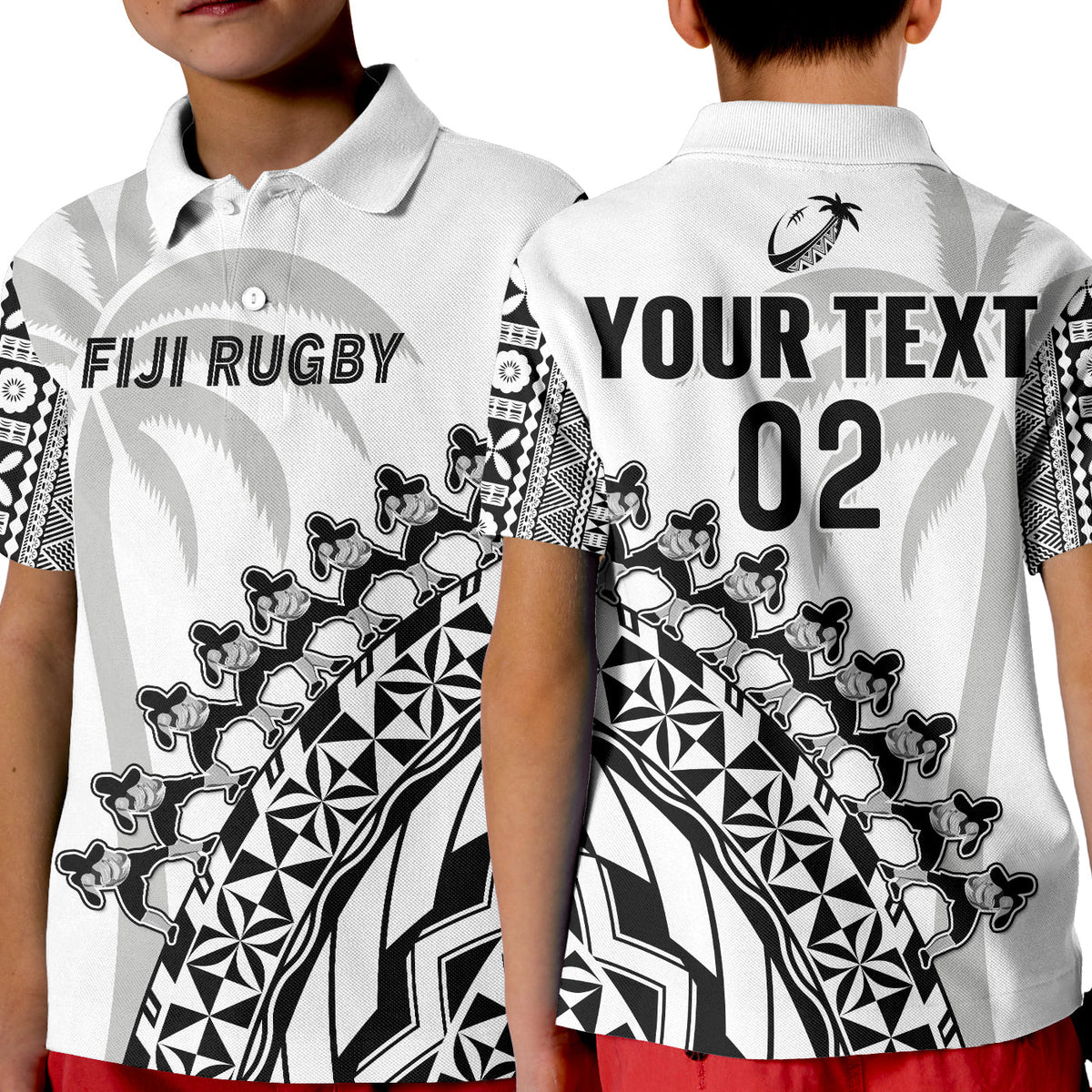 (Custom Text and Number) Fiji Rugby Polo Shirt Fijian Cibi Dance Tapa Pattern White LT14 Kid White - Polynesian Pride