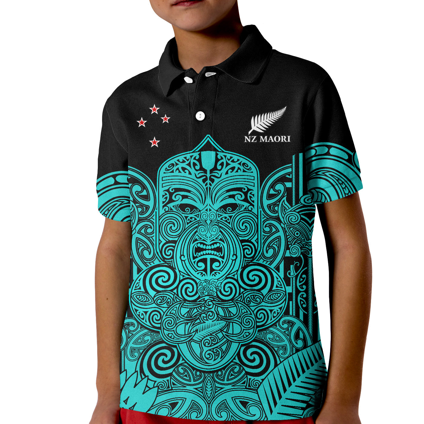 (Custom Text And Number) New Zealand Tiki Rugby Polo Shirt KID NZ Maori Koru Pattern Ver.02 LT14 Kid Turquoise - Polynesian Pride