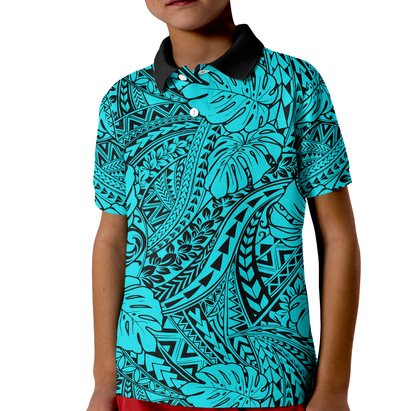 (Custom Personalised) Hawaii Polo Shirt KID Polynesian Tribal Art Ver.01 LT14 Kid Turquoise - Polynesian Pride