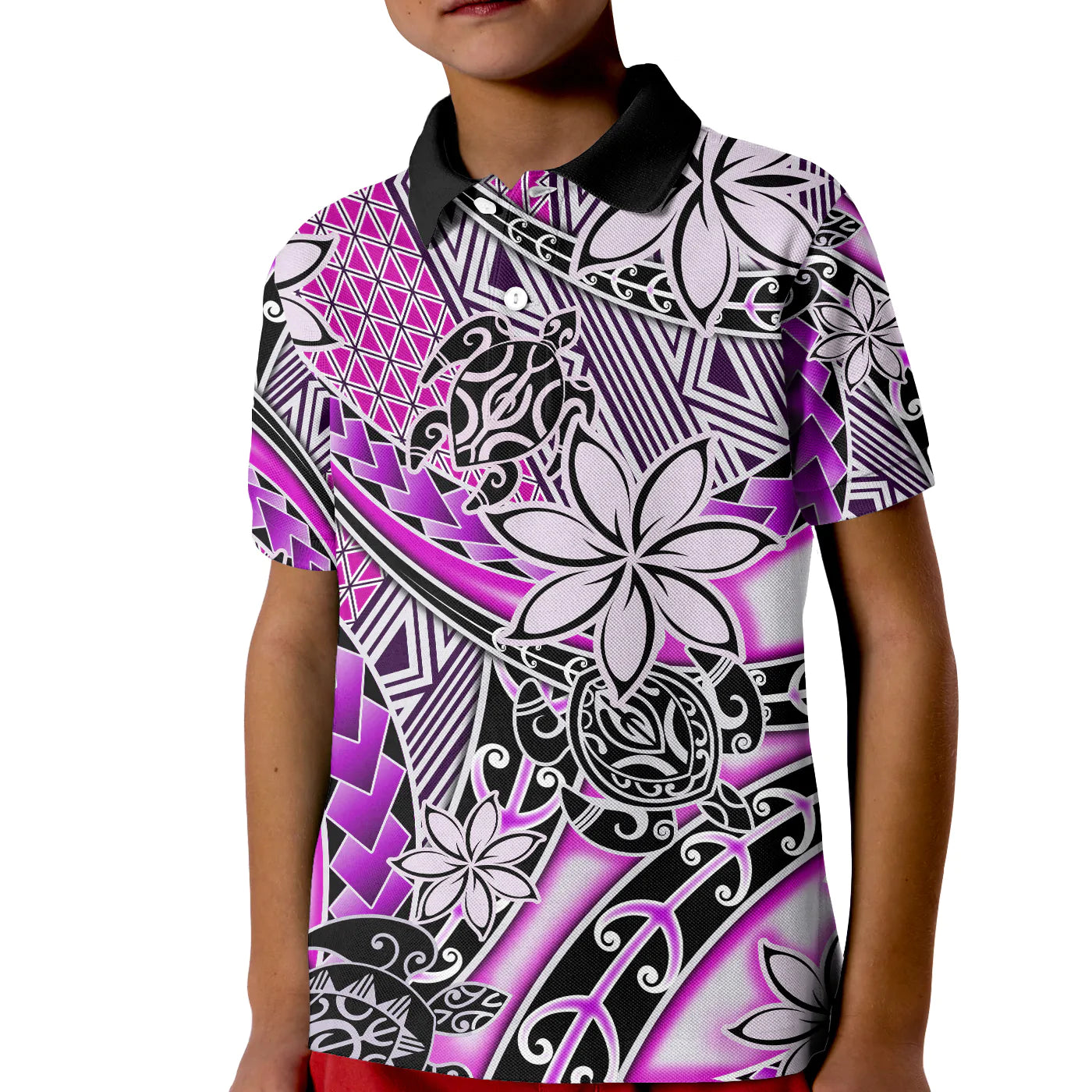 (Custom Personalised) Hawaii Polo Shirt KID Tribal Plumeria With Polynesian Turtle Ver.02 LT14 Kid Purple - Polynesian Pride