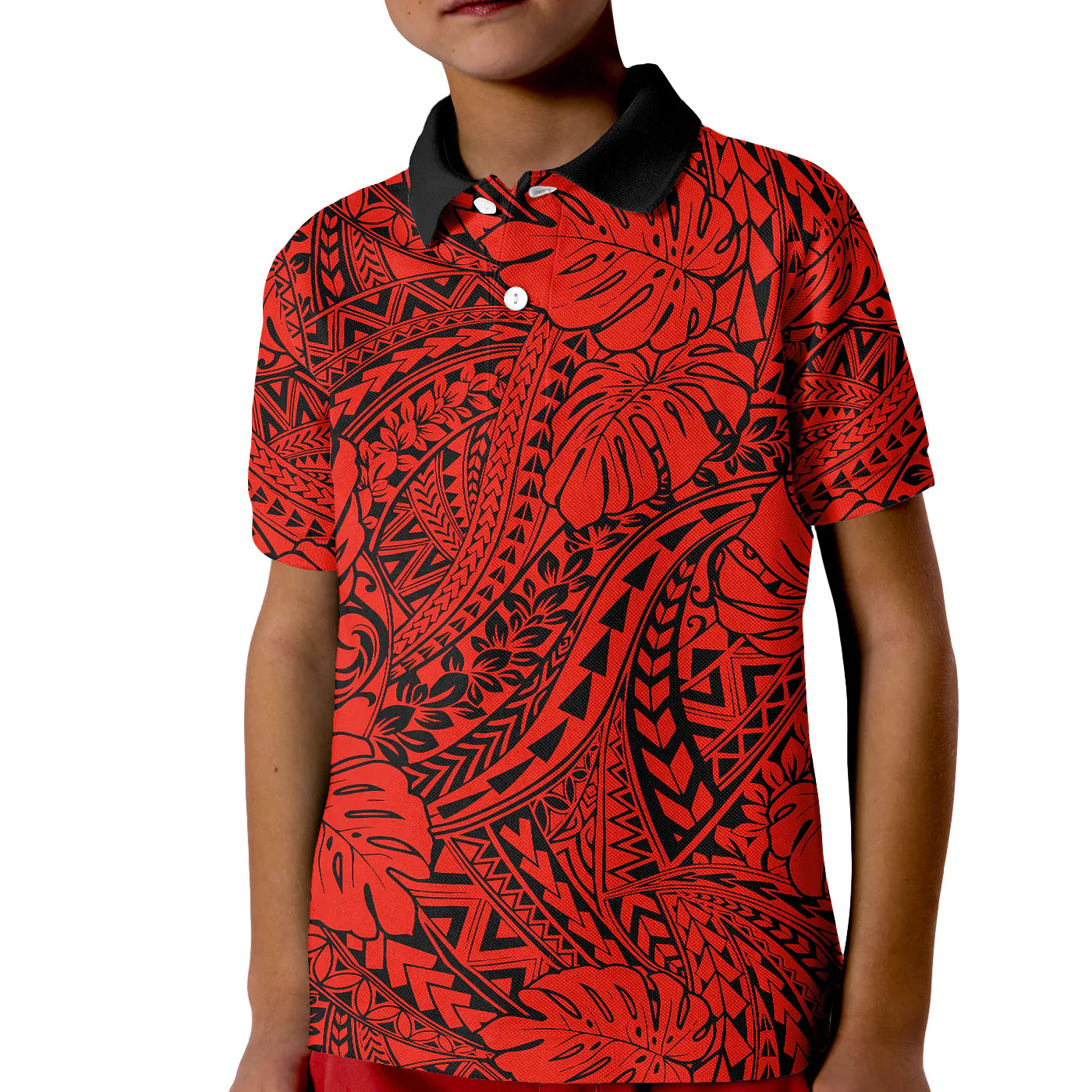 (Custom Personalised) Hawaii Polo Shirt KID Polynesian Tribal Art Ver.02 LT14 Kid Red - Polynesian Pride