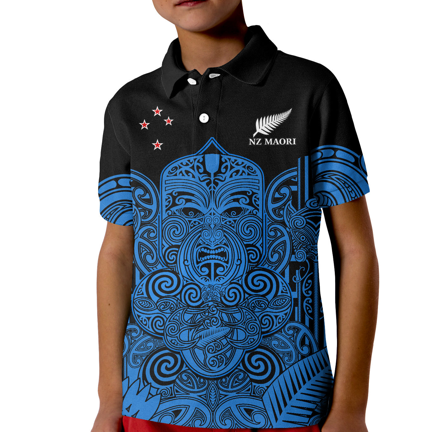 (Custom Text And Number) New Zealand Tiki Rugby Polo Shirt KID NZ Maori Koru Pattern Ver.05 LT14 Kid Blue - Polynesian Pride