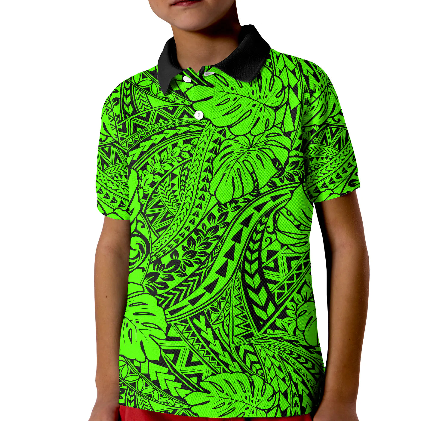 (Custom Personalised) Hawaii Polo Shirt KID Polynesian Tribal Art Ver.06 LT14 Kid Green - Polynesian Pride