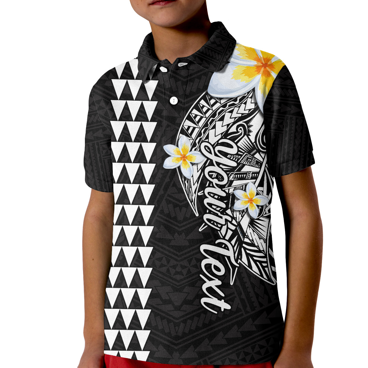 (Custom Personalised) Hawaii Polo Shirt KID Kakau Kanaka Maoli Combine Polynesian Shark Ver.07 LT14 Kid Black - Polynesian Pride