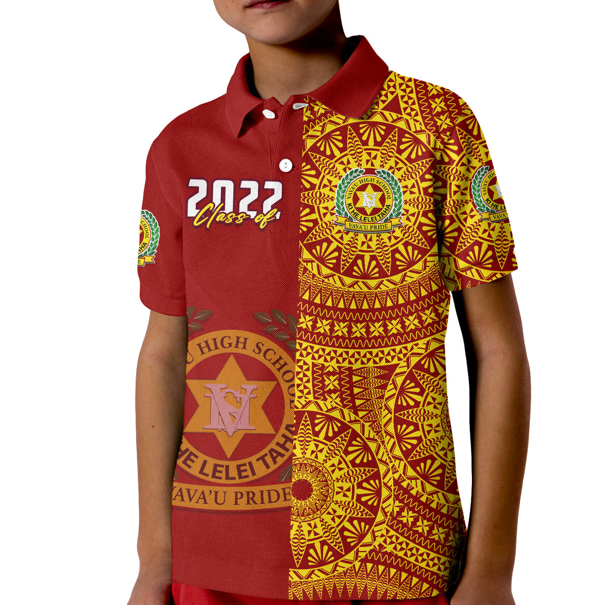 (Custom Text And Number) Tonga Vavau High School Polo Shirt KID Class Of Year Tongan Ngatu Pattern LT14 - Polynesian Pride