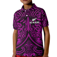 (Custom Text and Number) New Zealand Silver Fern Rugby Polo Shirt All Black Purple NZ Maori Pattern LT13 - Polynesian Pride