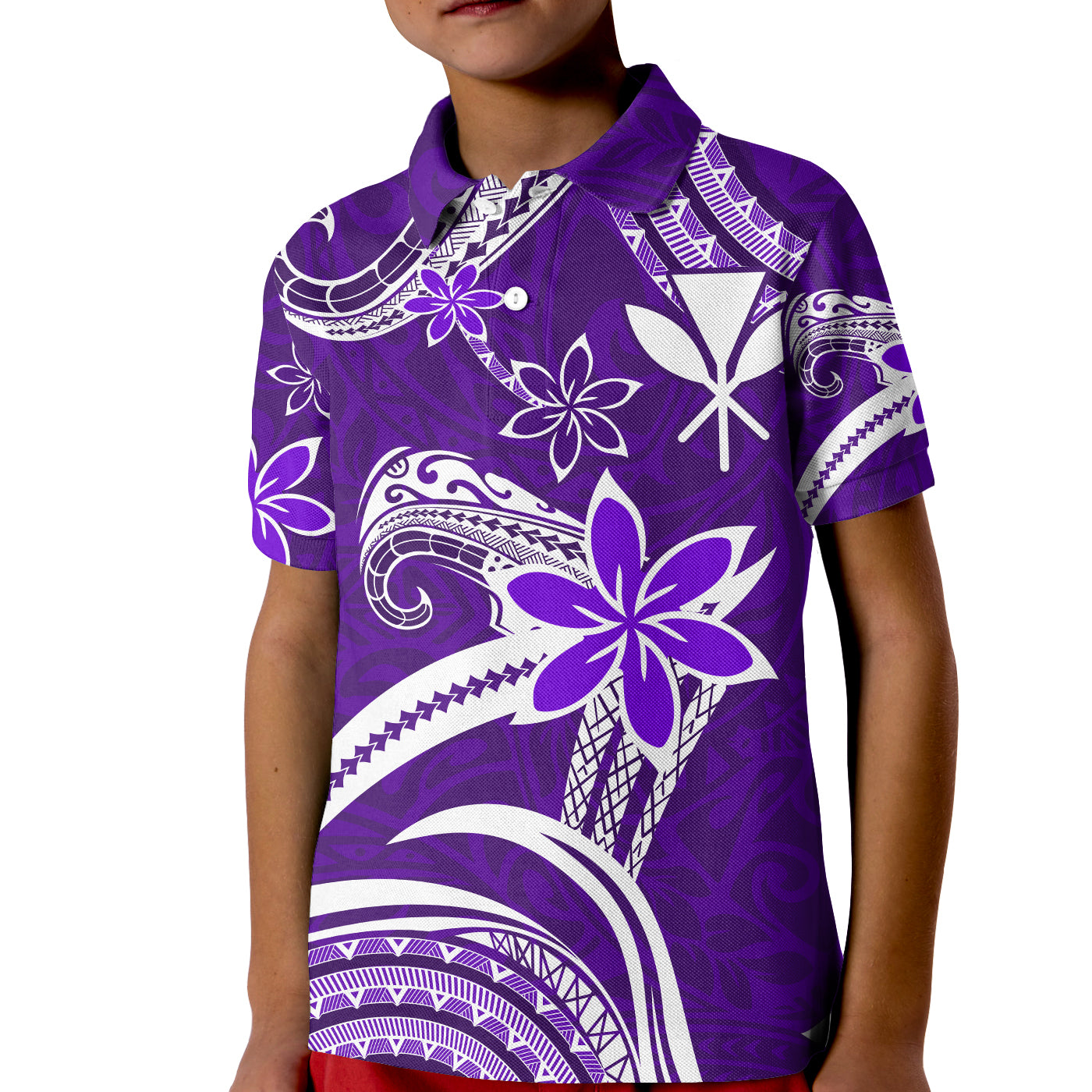 (Custom Personalised) Hawaii Flowers Wave Polo Shirt KID Kanaka Maoli Purple Polynesian LT13 Kid Purple - Polynesian Pride