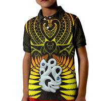 (Custom Text and Number) Aotearoa Fern Polo Shirt KID New Zealand Hei Tiki Gold Style LT13 Kid Gold - Polynesian Pride