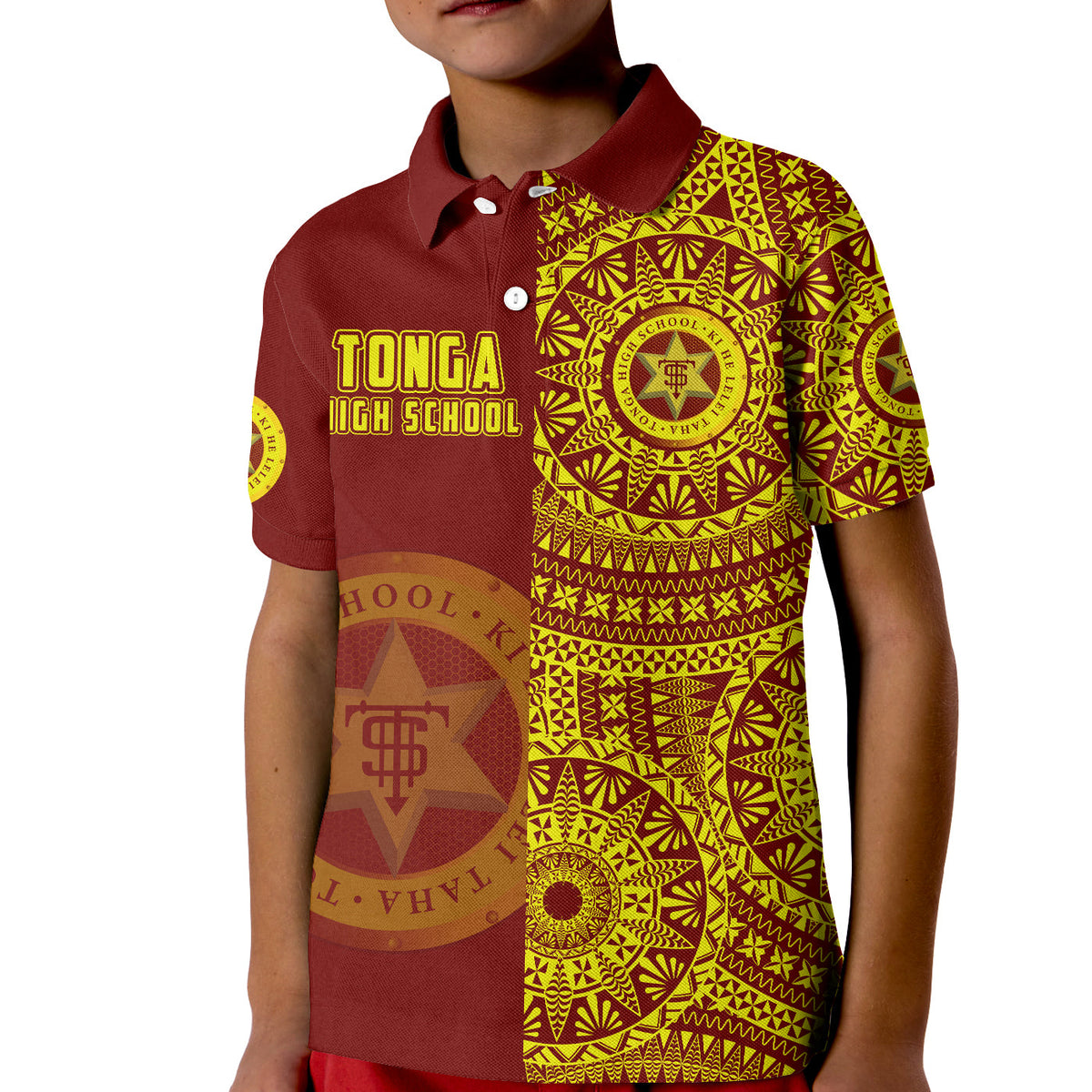 (Custom Personalised) Tonga High School Polo Shirt KID Tongan Ngatu Pattern LT14 - Polynesian Pride