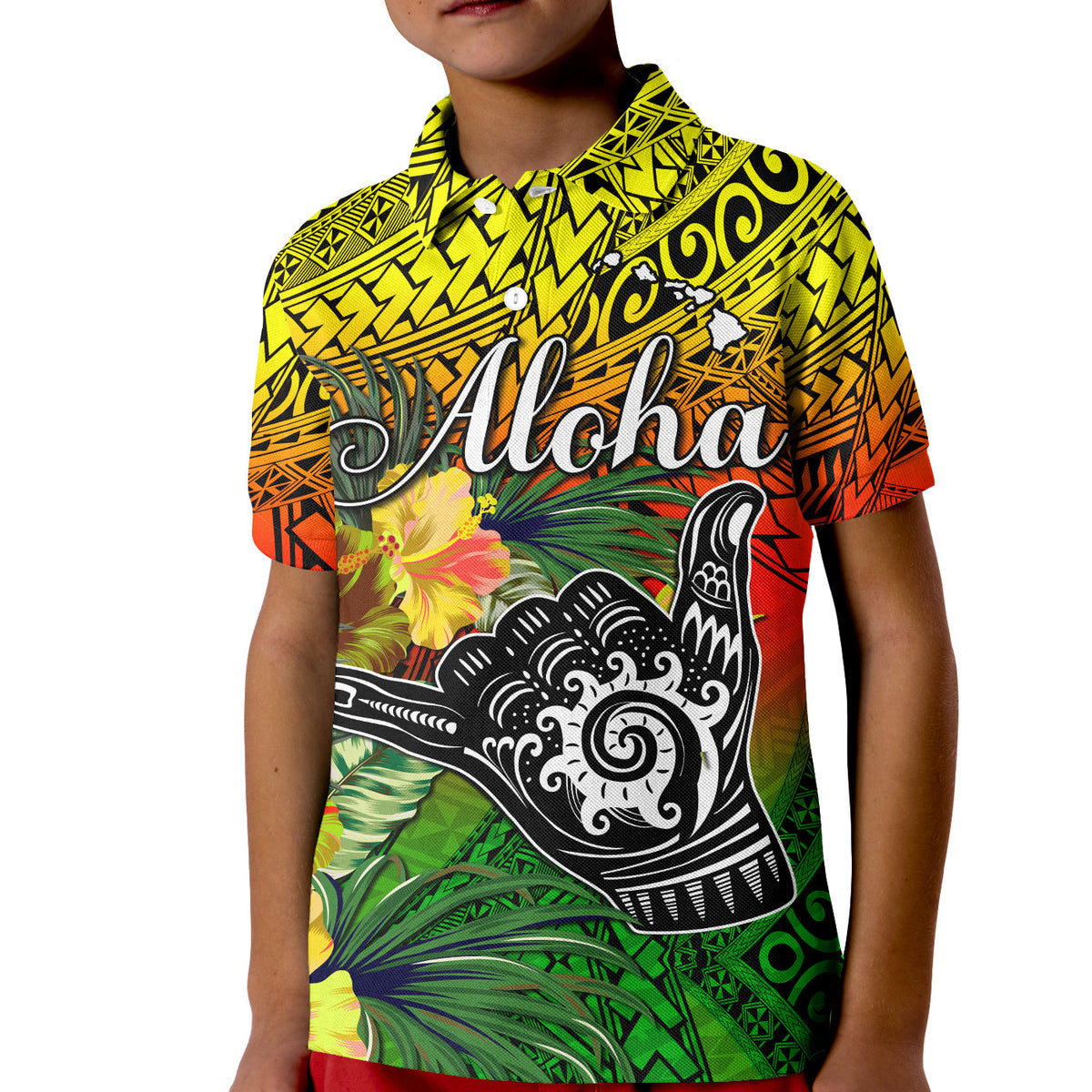 The Shaka Hawaii Polo Shirt KID Tropical Flowers Reggae Version LT13 Kid Reggae - Polynesian Pride